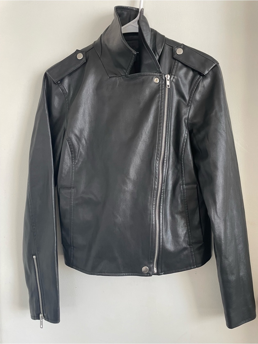 INC International Concepts Black Asymmetrical Leather Moto Jacket